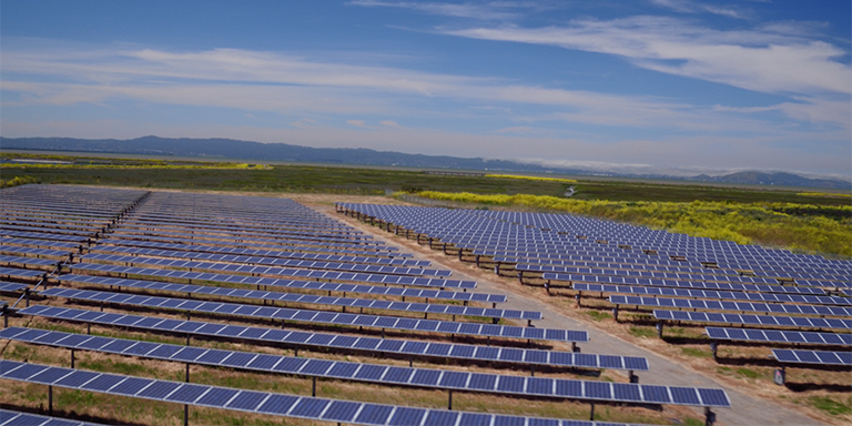 City of Hayward Solar Array on a sunny day with bright blue skies
