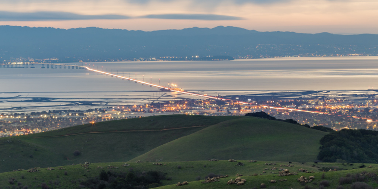 Photo of a vista of Hayward Hills and the city.