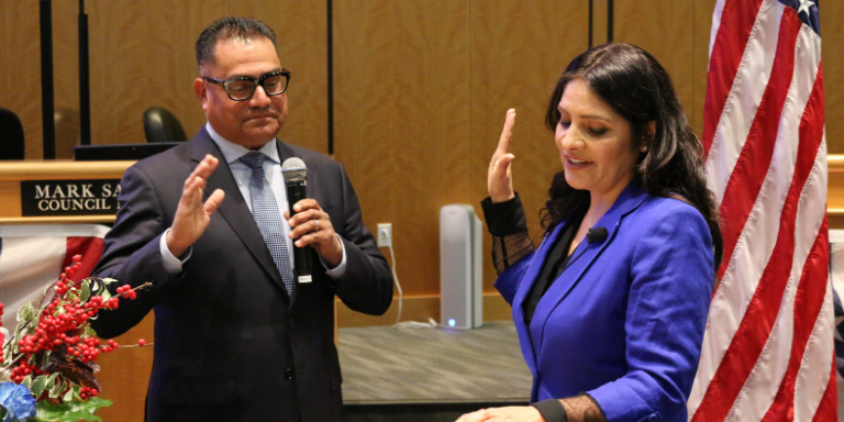 Mark Salinas being sworn in