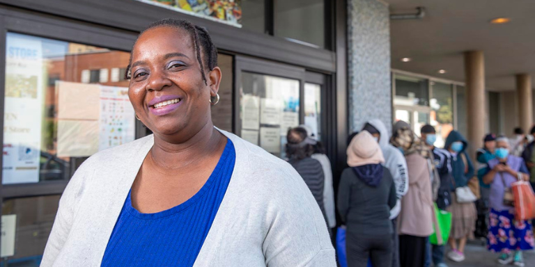 Shubbie Aishida, Executive Director of The Peace Haven, in front of her Freedom Store in Hayward before opening. 