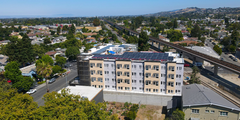 Aerial photo of senior housing building under construction.