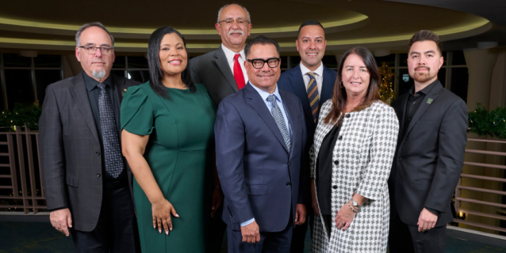 from left: Councilmember Dan Goldstein, Councilmember Angela Andrews, Councilmember Francisco Zermeño, Mayor Salinas, Councilmember Ray Bonilla Jr. Councilmember Julie Roche, Councilmember George Syrop
