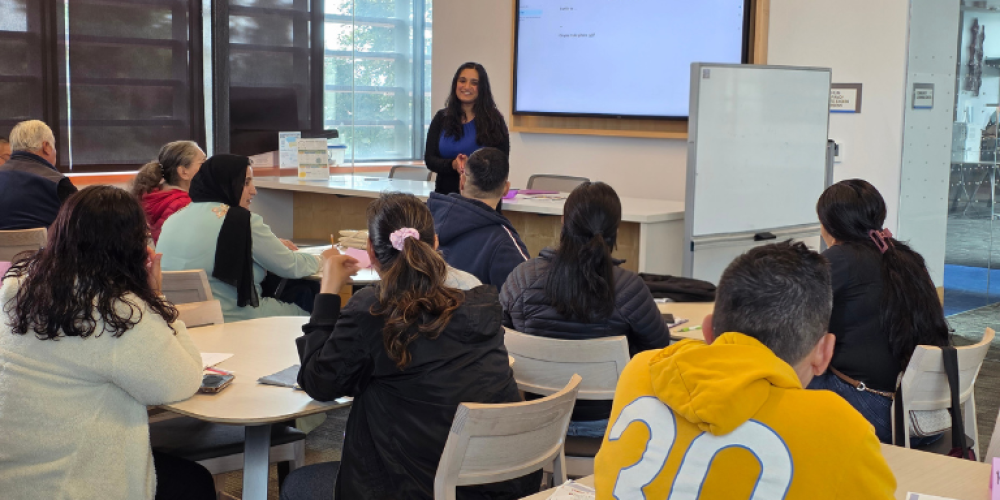 People attending a basic English class