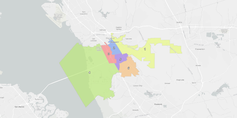 colorful map of Hayward showing police districts