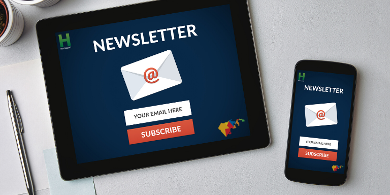 A tablet and a mobile phone showing people where to subscribe for a newsletter